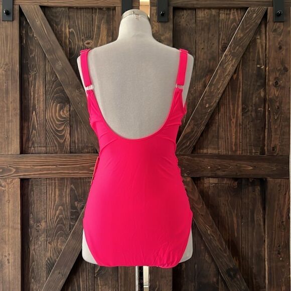 Eomenie Hot Pink Tummy Control One Piece Swimsuit Cutout High Waisted Slimming - Picture 7 of 14
